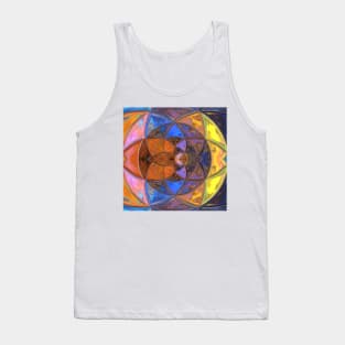 Mosaic Kaleidoscope Flower Orange Blue and Yellow Tank Top